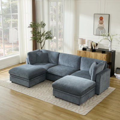 Oversized Down-Filled Modular Sofa With Ottomans