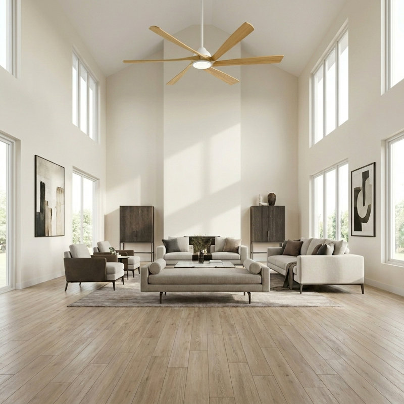 Smart Modern 6 Blade Solid Wood Ceiling Fan With Remote Control, Reversible Dc Motor & Dimmable Led Light, 72" Wide, White