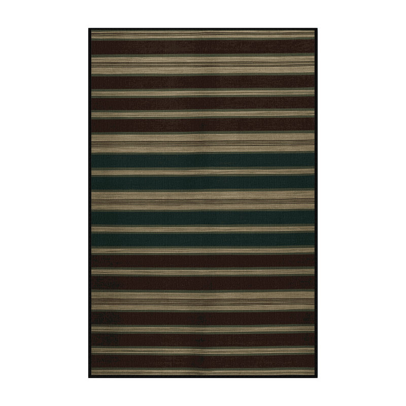 Tapis brun à rayures horizontales lavable à la machine, Rectangle 7 pi x 9 pi
