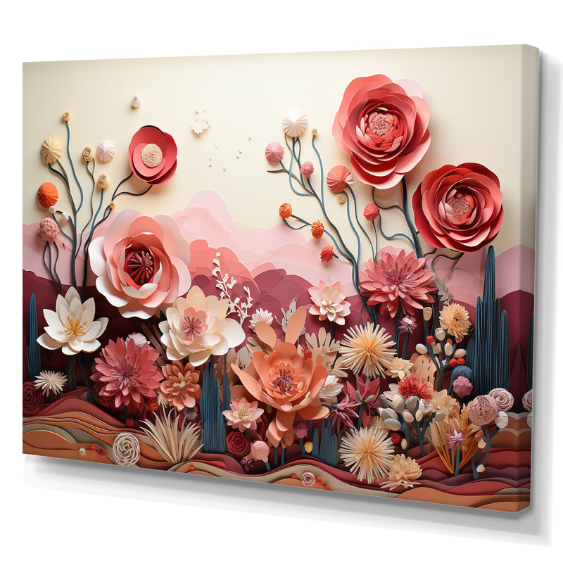 Cactus Crimson Collage, impression sur toile encadrée, H 24 po x l 32 po x P 1 po, Toile tendue