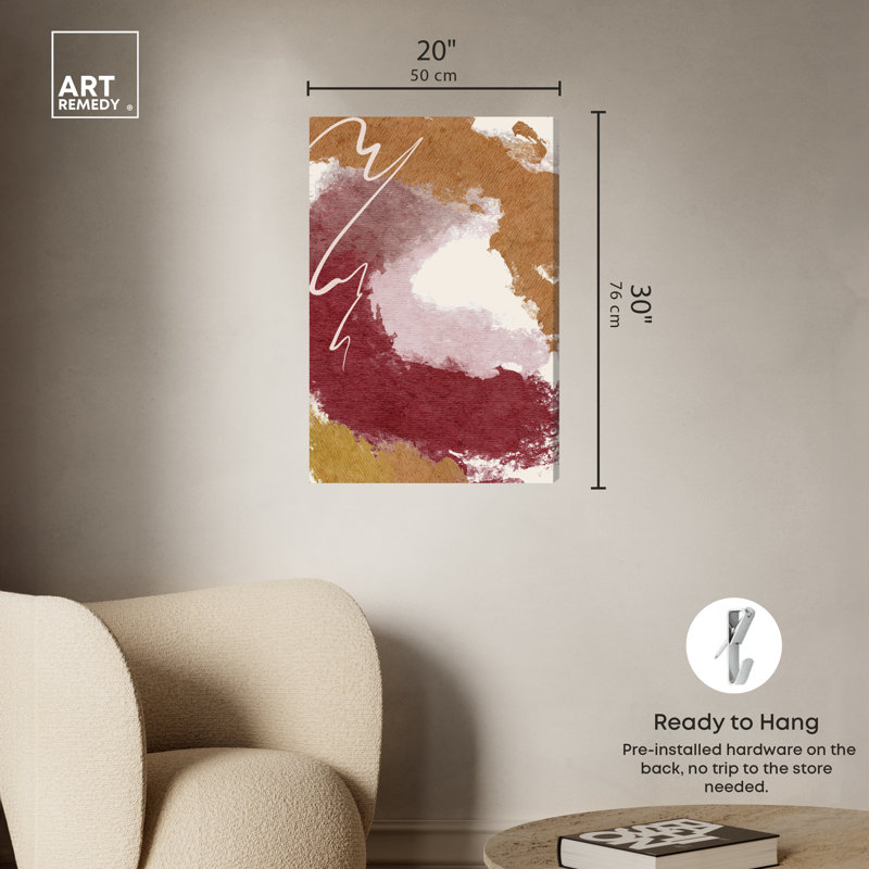 Burgundy and Cork Abstract Canvas Wall Art, 20" x 30"