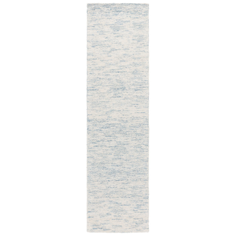 Touete Ebony Hand Tufted Wool/Cotton Abstract Rug in Ivory/Light Blue, Runner 2'3" x 9'