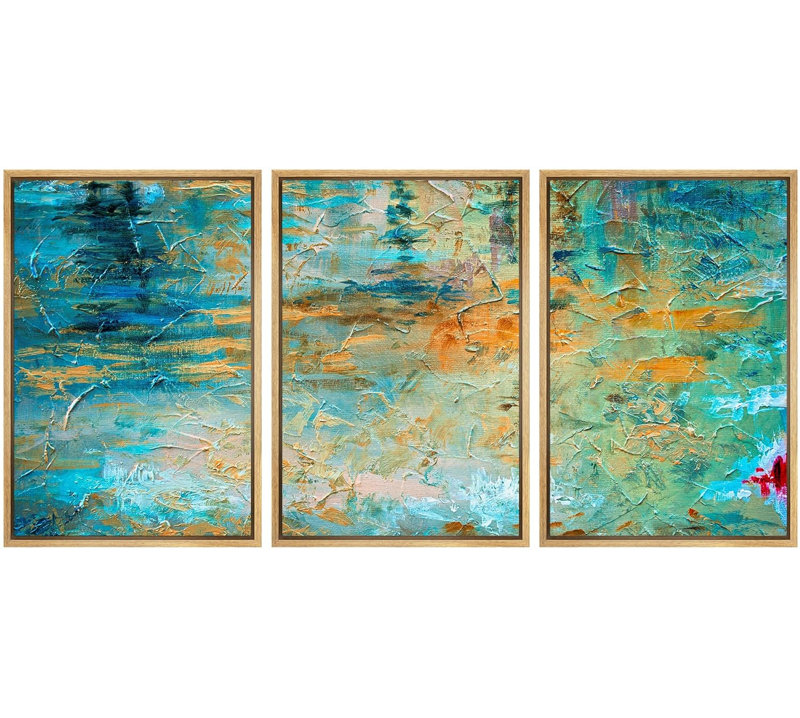 Grunge Abstract Paint Stroke Effect " Vibrant Abstract Oil Painting Texture Effect Modern Home Artwork " 3 - Pieces