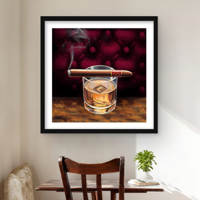Scotch on Ice with a Cigar - Framed Matted Print Decor