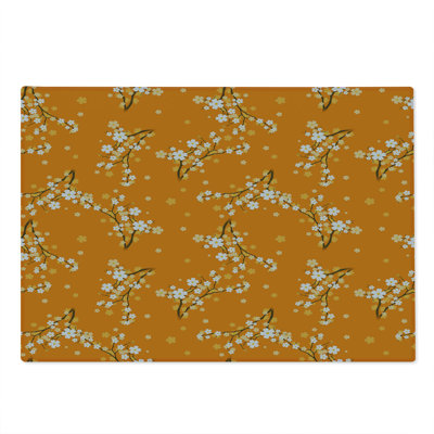 Ambesonne Floral Cutting Board Large Size Cherry Tree Blossoms Orange White Brown