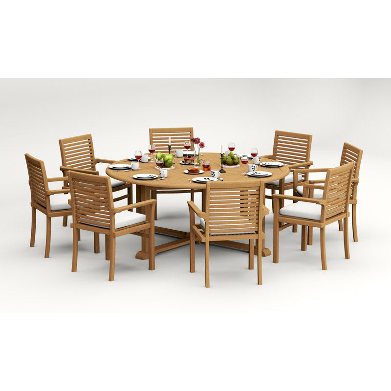6 Seats 7 Pcs Grade-A Teak Wood Dining Set: 72" Round Table And 6 Mas Stacking Arm Chairs #11MS1706, 8