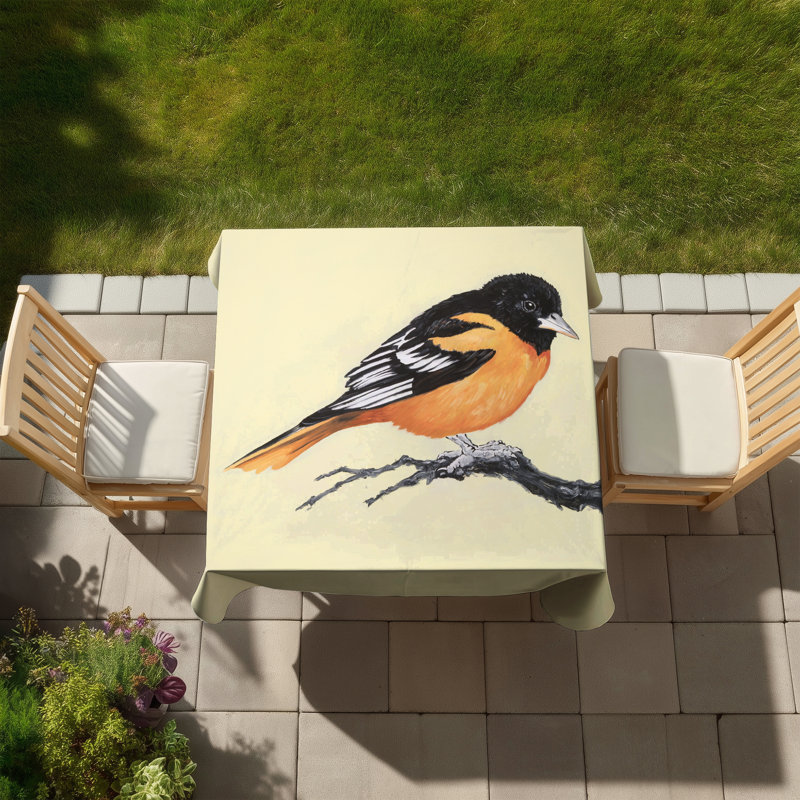 Realistic Little Bird on a Branch Tablecloth | Black Decor