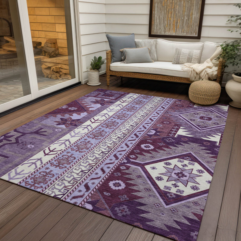 Tapis mauve intérieur / extérieur lavable à la machine ACN1015, Rectangle 10 pi x 14 pi