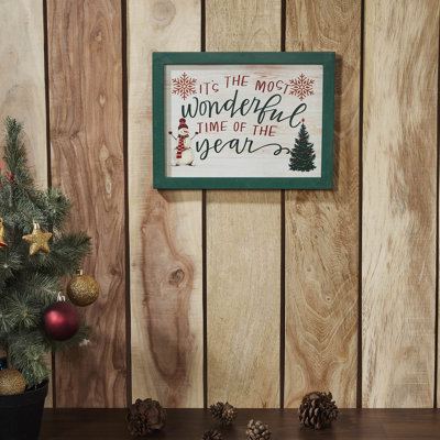 Higher Glory It's The Most Wonderful Time Snowman Framed Wall Hanging Sign 9x12