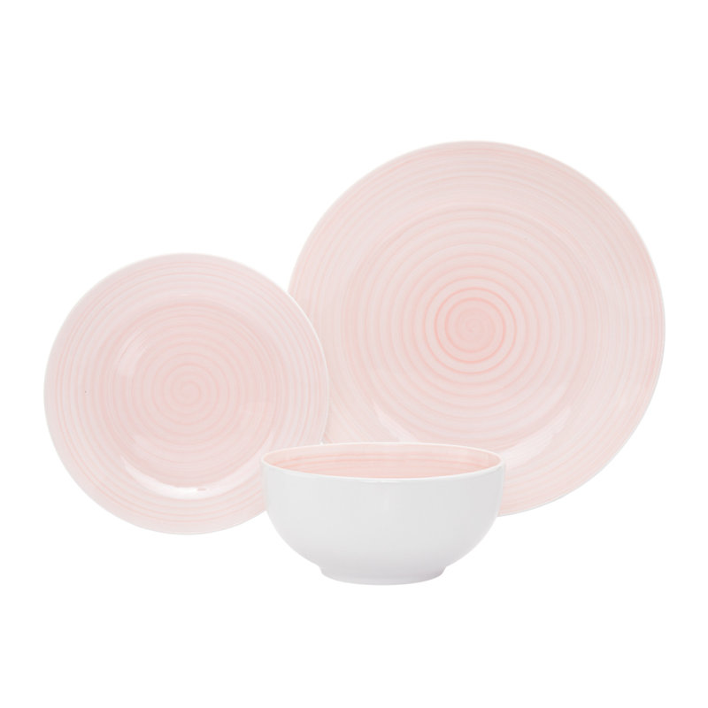 Spiral 12 Piece Dinnerware Set, Service For 4, Pink