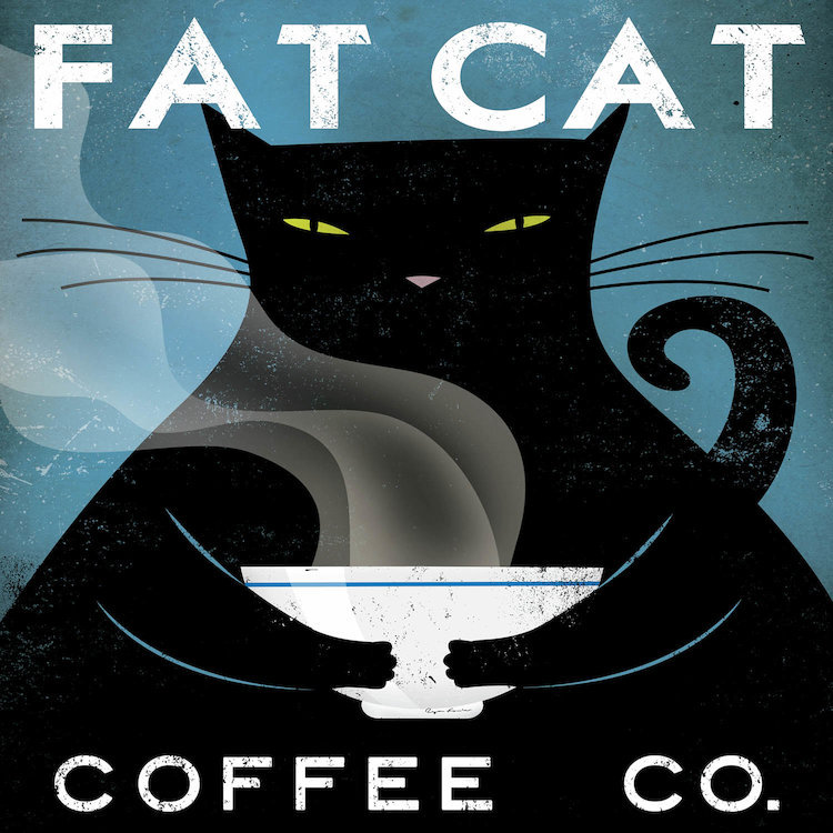 «Fat Cat Coffee Co.» par Ryan Fowler, reproduction sur toile tendue sur châssis, H 26 po x l 26 po x P 1,5 po