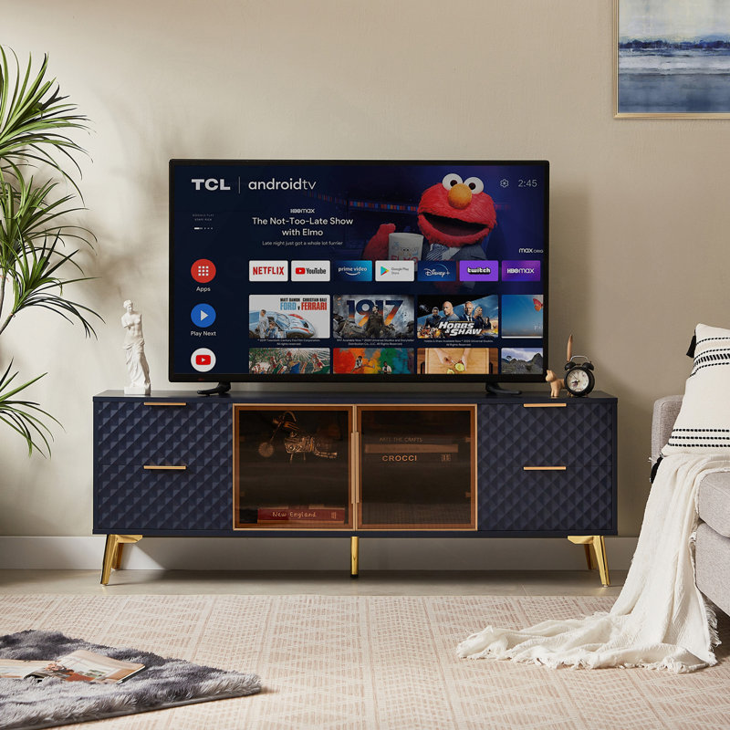 Meuble télé 4 tiroirs avec pieds réglables en métal de style géométrique Deluxe