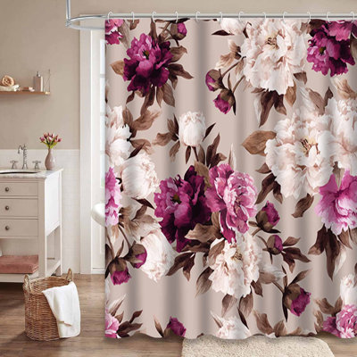 Waterproof Light Watercolor Floral Fashion Vintage Rose Shower Curtain with 12 Hooks