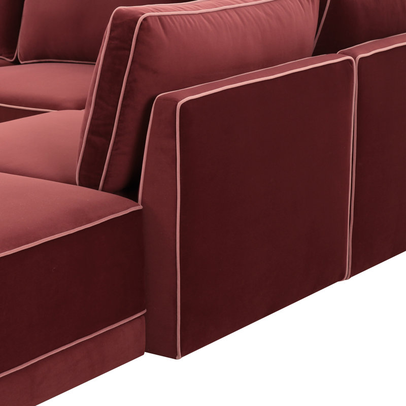 Clairah Modular Laf Sectional, Red Velvet, Right Hand Facing