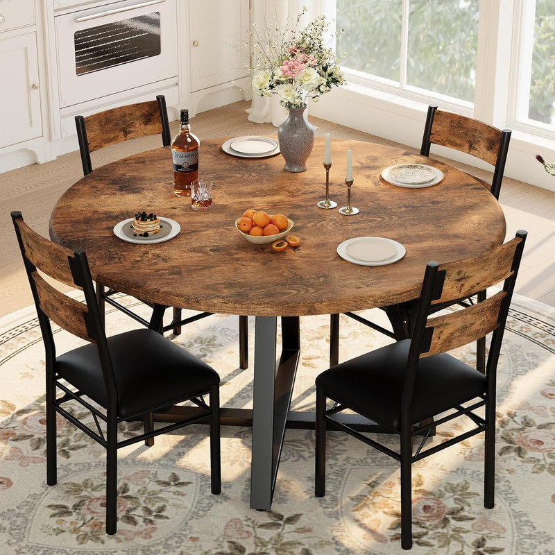 17 Stories 5-Piece Round Dining Table Set for 4, Wood Table ...