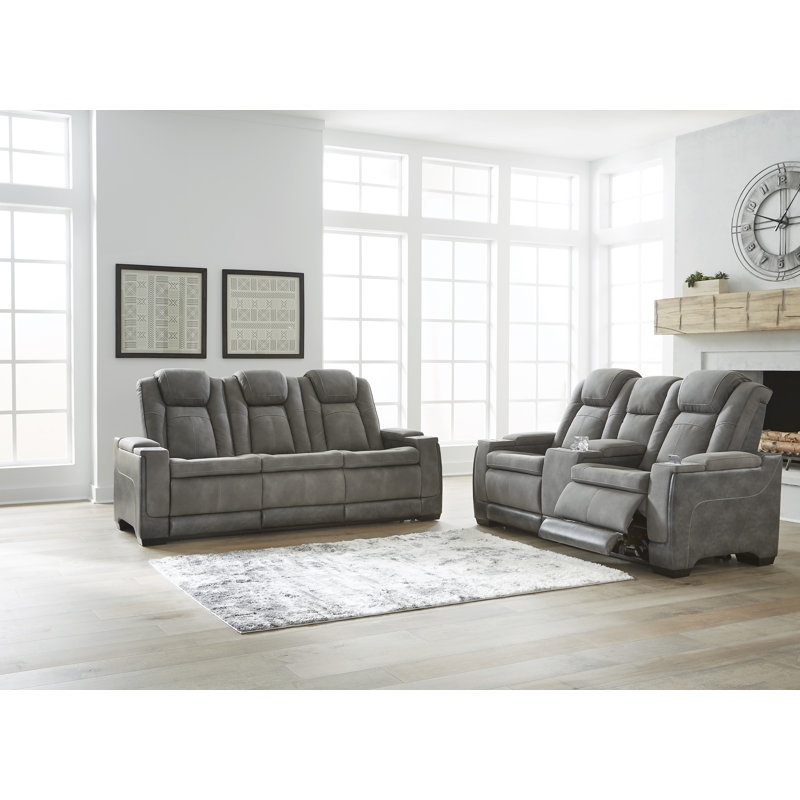 Causeuse inclinable en similicuir de 75 po avec accoudoirs Leonardo, Similicuir gris ardoise, Noir / gris