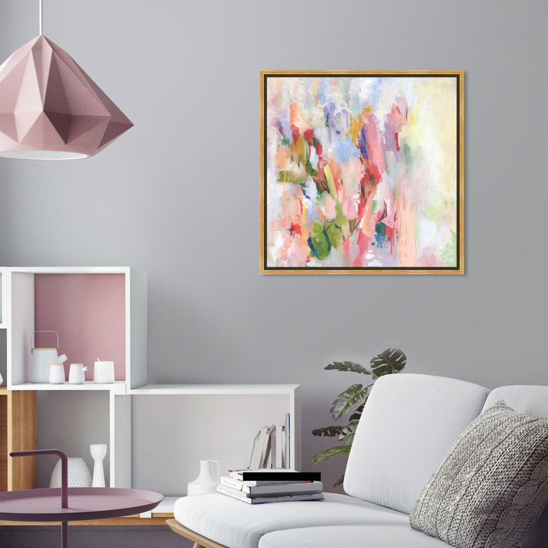 Beauté florale abstraite - impression sur toile, Toile avec cadre flottant, H 25,5 po x l 25,5 po, Doré