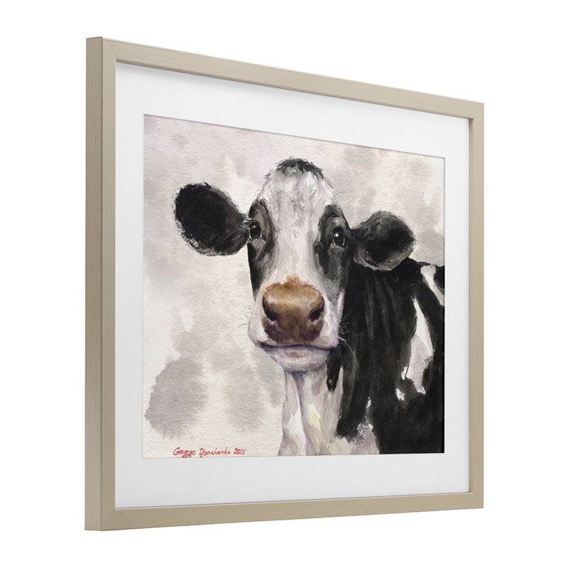 Jolie vache avec fond abstrait, reproduction sous verre, conception de George Dyachenko, H 17 po x l 21 po