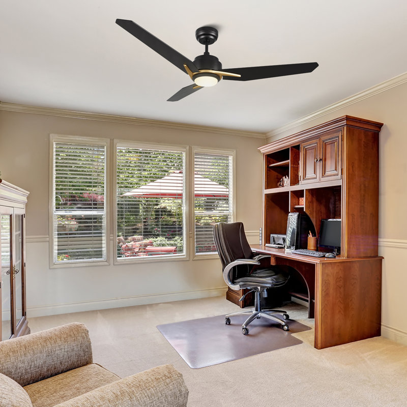 3 - Blade LED Smart Ceiling Fan with Light, Black/Gold, 52" H x 5.8" W x 24.8" L