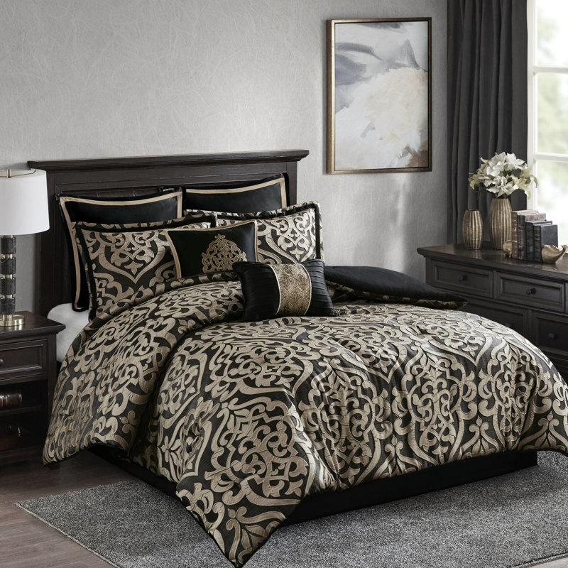 Édredon 8 pièces pour très grand lit, coussins brodés et moelleux, rembourrage, lavable à la machine, fer à repasser infroissable avec design texturé et classique, utilisation décorative toute l'année