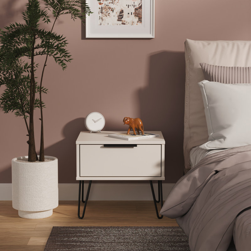 Solvay 45cm W Manufactured Wood Bedside Table, Beige/Black