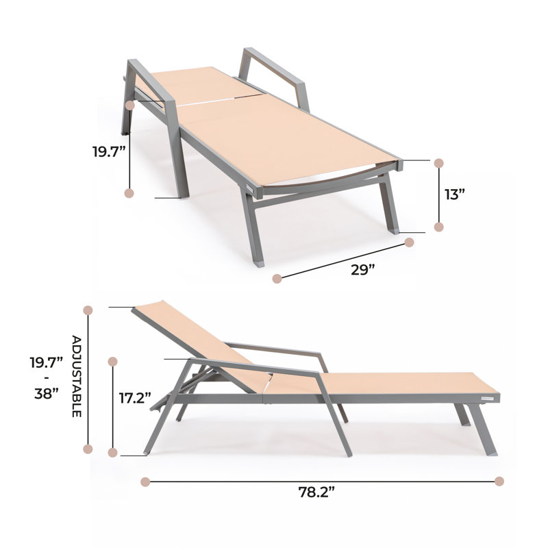 Light Brown Aluminum Patio Chaise Lounge Set with Armrests