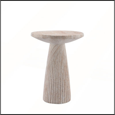 Table basse ronde à pied cannelé, plateau en oxyde de magnésium imitation travertin, pour intérieur et extérieur, diamètre 17,91 cm x hauteur 24,02 cm