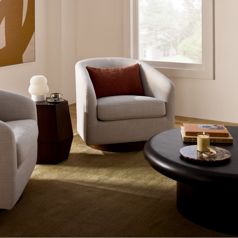 Bennett Upholstered Swivel Barrel Chair, Effie Linen Performance Linen
