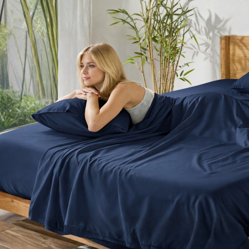 Ensemble de draps en bambou ultra doux - ensemble de 4 pièces - infroissable - feuilles de refroidissement avec poches profondes