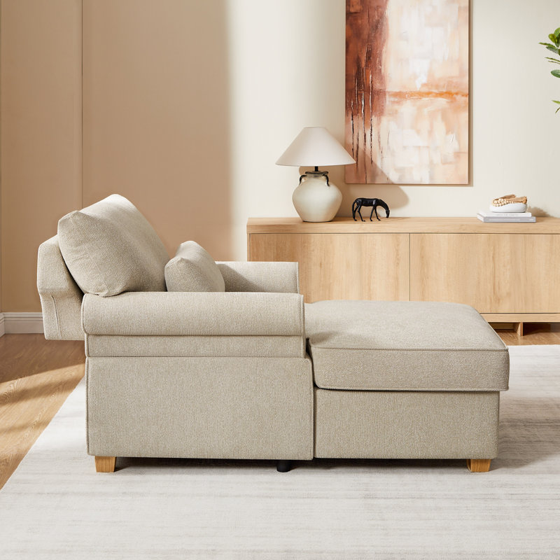 Chaise longue de rangement rembourrée de 37,4 po avec dossier réglable, Beige