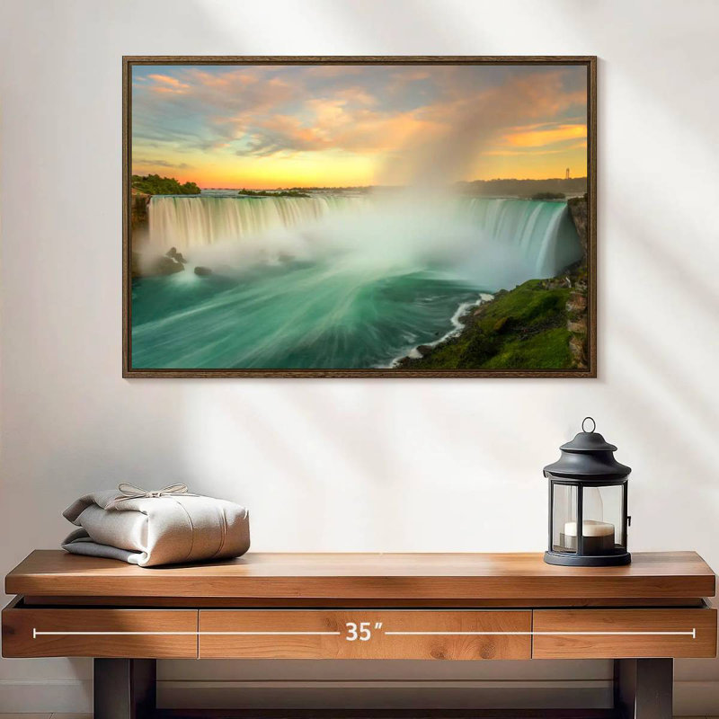 Paysage des chutes du Niagara, 25 po x 17 po, Cadre flottant noyer