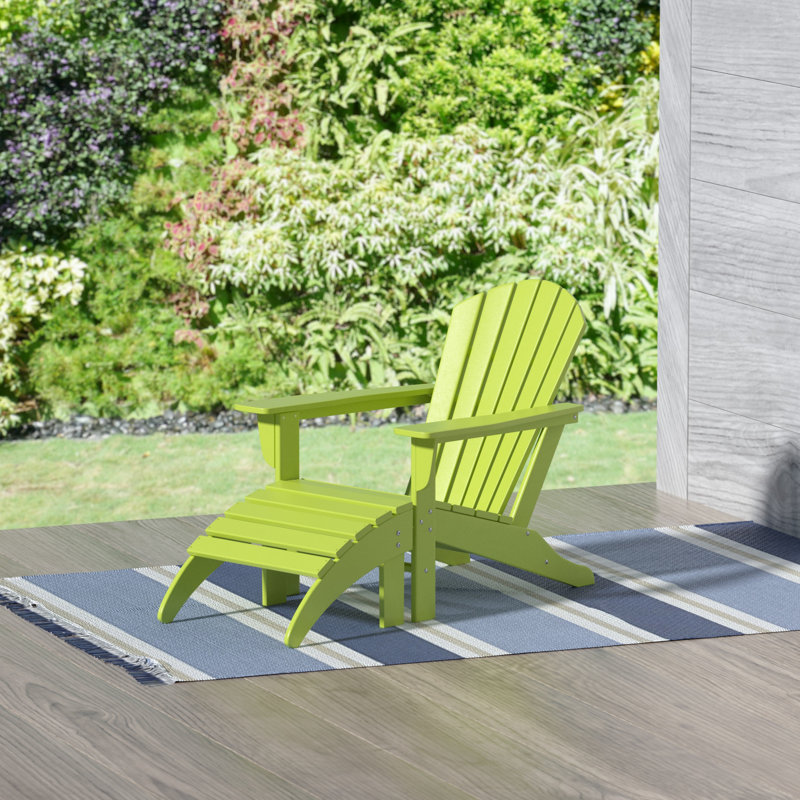 Altura Plastic Adirondack Chair with Ottoman Set, Lime