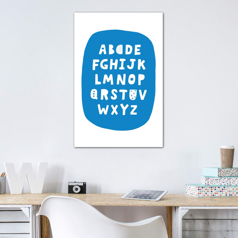 ABC Blue Bubble - impression d'art textuel, Pas de tapis, Toile tendue, H 40 po x l 26 po x P 1,5 po