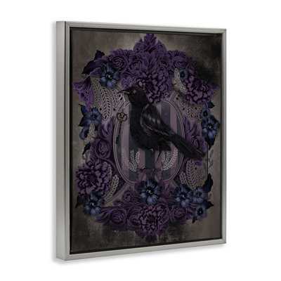 Raven with Gothic Florals Floating Frame, design by Lori Mosley