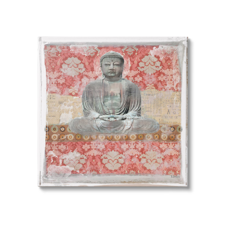 Collage de Bouddha spirituel par Irena Orlov - impression, H 24 po x l 24 po x P 1,5 po, Giclée encadrée blanc bord de mer