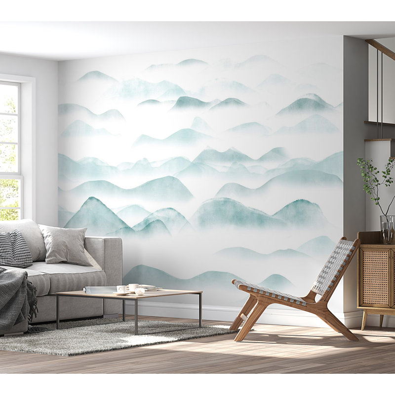 Papier peint abstrait - Montagnes dans le brouillard, L 82 po x l 118 po