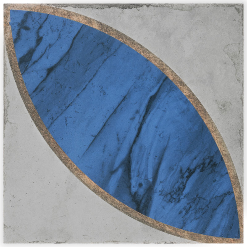 Renaissance Deco 8" x 8" Porcelain Patterned Wall & Floor Tile, Indigo/White