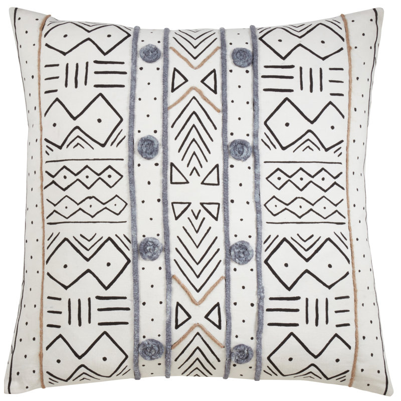 20 in. White Mud Cloth Cotton Throw Pillow Cover