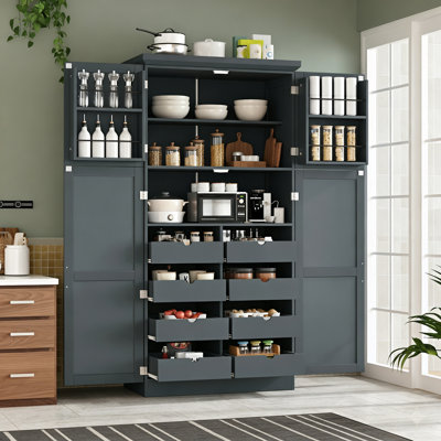 Garde-manger autoportant avec tablettes de porte et plateaux coulissants