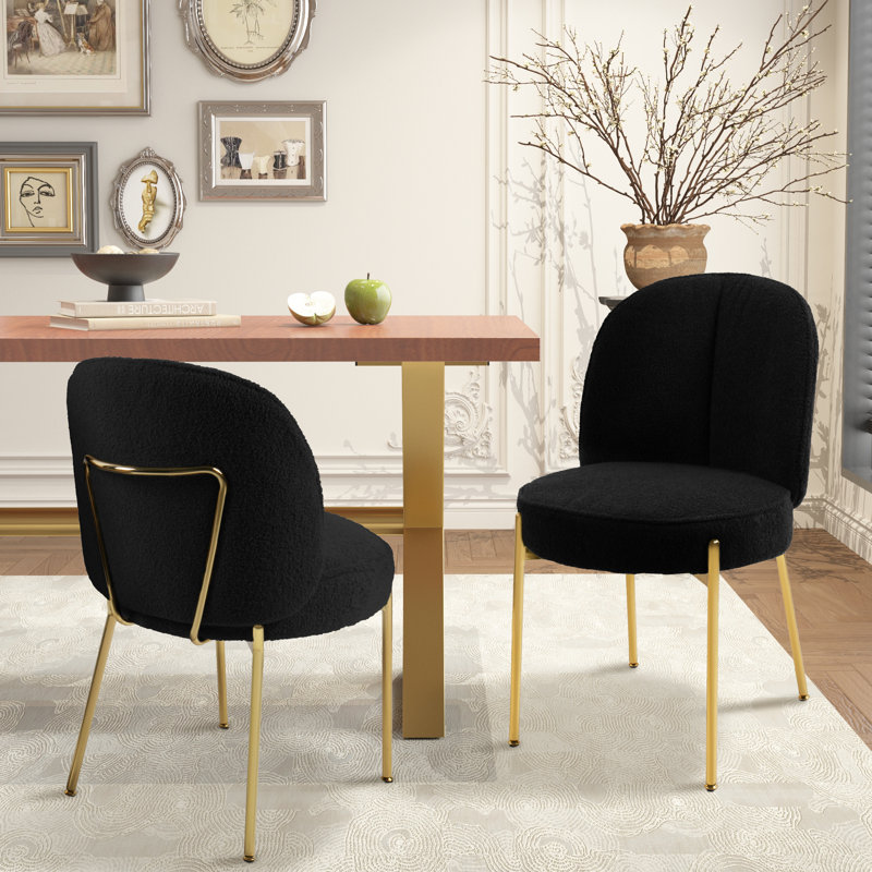 Teddy Fabric Dining Chair with Golden Legs (Set of 2), Black