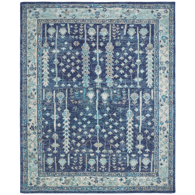 Maarja Hand Knotted Wool Oriental Area Rug in Blue, Rectangle 4' x 6'