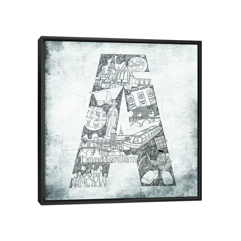 Alphabet City Amsterdam - Print, 18" H x 18" W x 1.5" D, Black Framed Canvas, No Mat