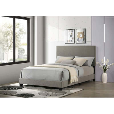 Lit tapissier double à panneau Efram Taupe