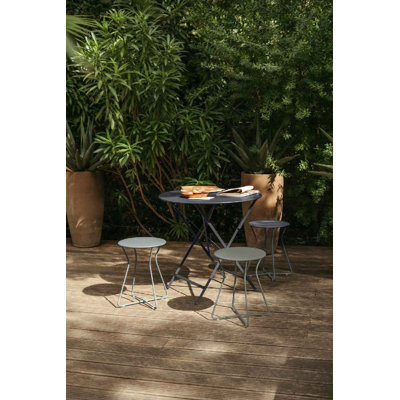 Bistro Round Metal Folding Outdoor Bistro Table With Umbrella Hole , in. W in. D