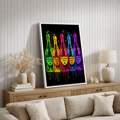 Art de bouteilles de vin néon, photos de salle de bar, impression sur toile encadrée