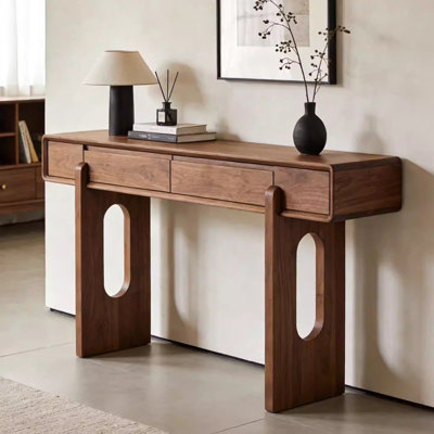 Modern-style solid wood console table.