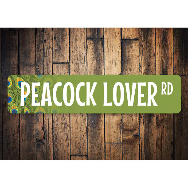 Plaque en aluminium «Peacock Lover Street», H 6 po x l 24 po x P 0,06 po