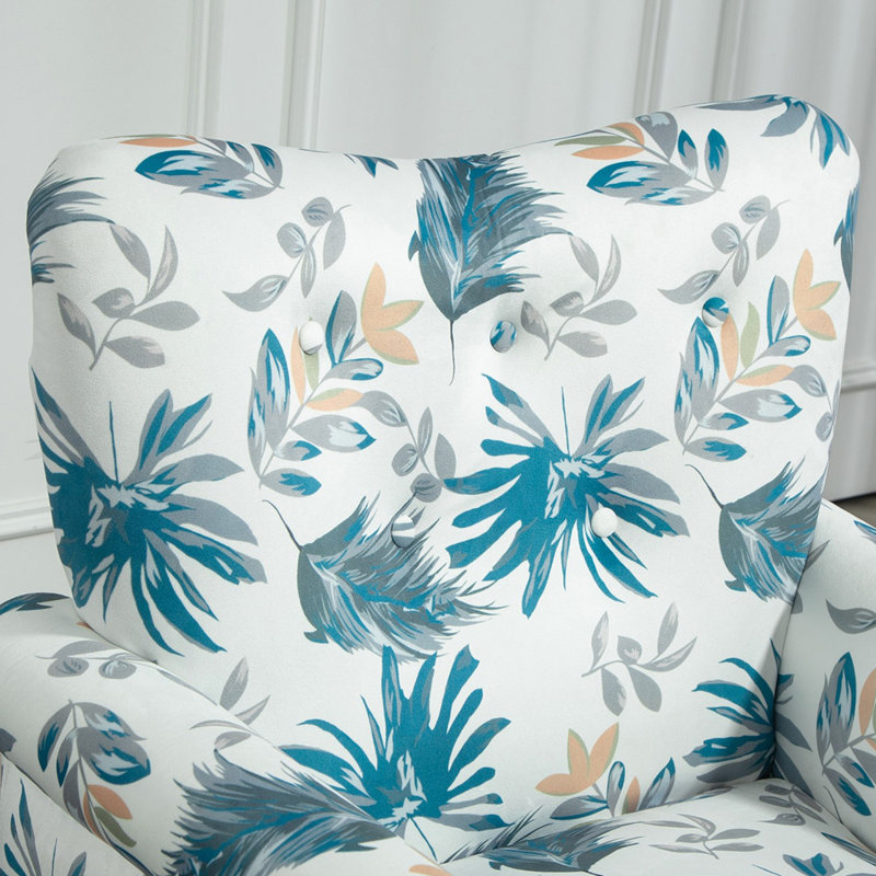 Fauteuil à oreilles Mid-Century moderne avec pieds robustes en bois, Blue Floral