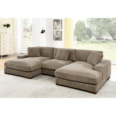 Très grande chaise double rembourrée en velours côtelé, 3 sièges, couleur chameau, option de disposition de sièges confortables, coussins décoratifs, bois réglable, chaise simple modulaire à assemblage simple avec grand