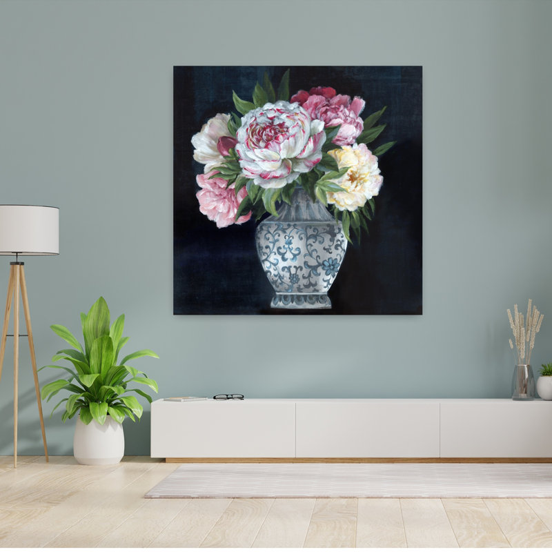 "Blossoms In Ornate Vase", art mural contemporain abstrait, H 48 po x l 48 po